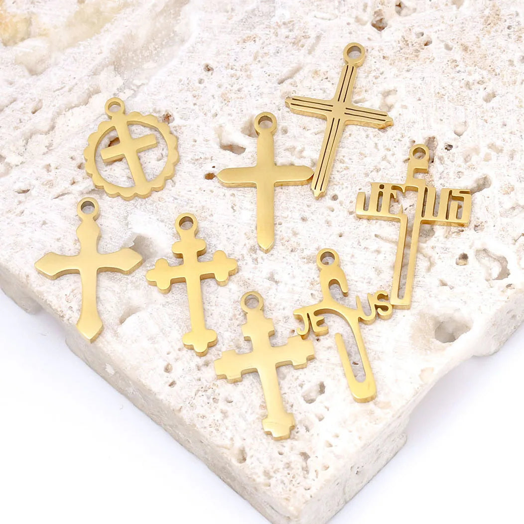 Stainless Steel Cross Charms Set - 5Pcs DIY Jewelry Pendants for Bracelets, Earrings & Necklaces