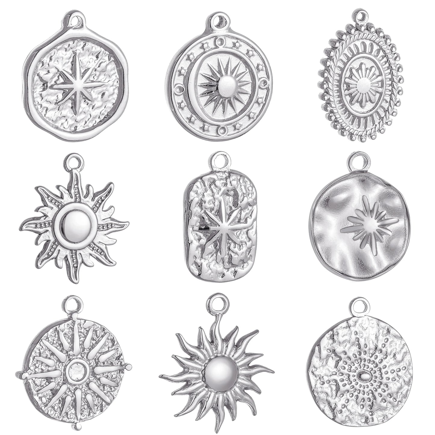 Stainless Steel Sunburst Sun Moon Star Charms Pendant – DIY Jewelry Making for Necklace, Bracelet & Earrings