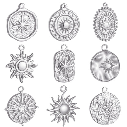 Stainless Steel Sunburst Sun Moon Star Charms Pendant – DIY Jewelry Making for Necklace, Bracelet & Earrings