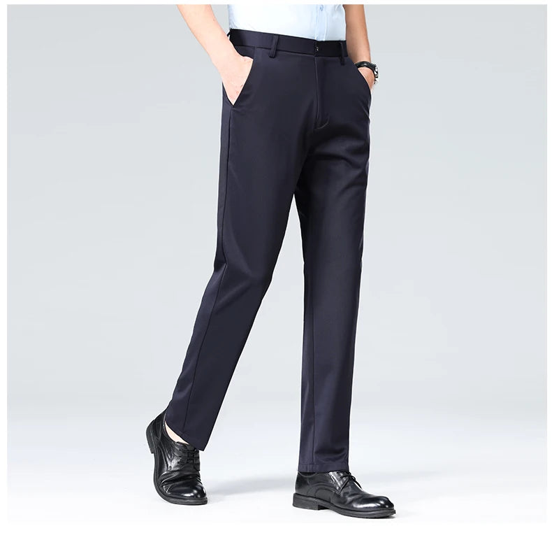 Men's Summer & Autumn Dress Pants – Thin Formal Work Trousers | Business Casual Black & Wine Red Long Pants