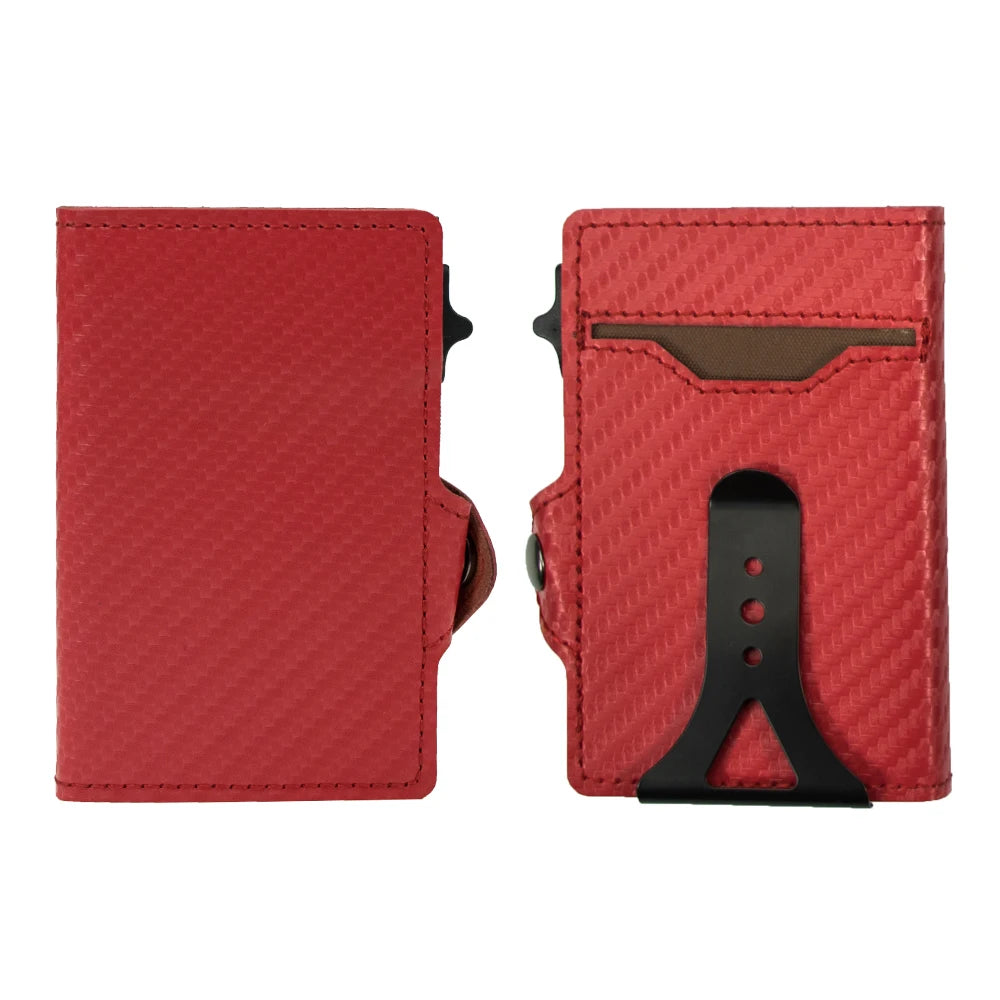 CASEKEY PU Leather Men’s Pop-Up Card Holder Wallet – Slim Minimalist Anti-RFID Smart Wallet with Money Clip & ID Window