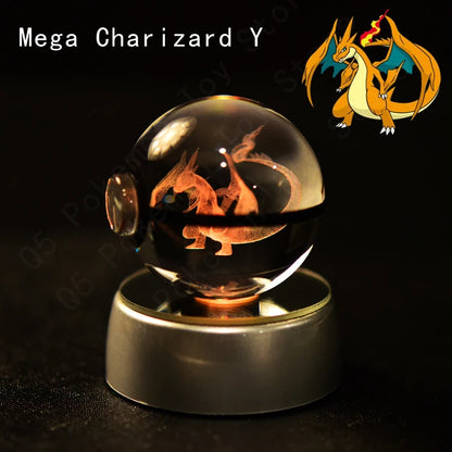 Pokemon 3D Crystal Ball Figurine — Pikachu, Gengar, Mew, Mewtwo Glass Statue with Lamp Base, Kids Birthday Gift