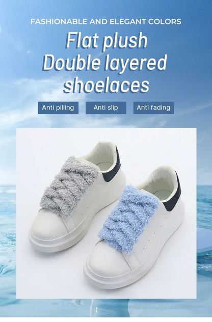 Fuzzy Shoelaces 15mm — Soft Plush Towel Laces for Fall, Winter, Halloween & Christmas Casual Sneakers
