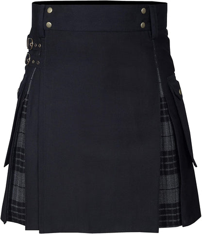 Men's Utility Kilt – 100% Cotton Jeans Hybrid with Modern Box Pleated Tartan, Traditional Design