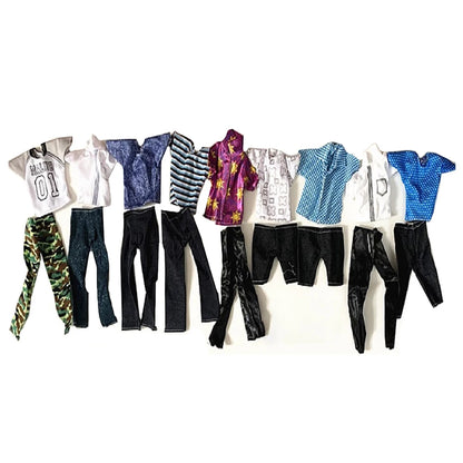 8pcs Ken Doll Clothes Set — Daily Casual Outfit with Top, Jeans & Shoes, Pretend Play Accessory for Kids, Birthday Gift