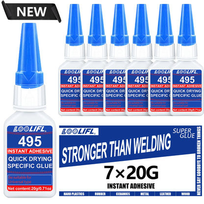 7-Piece LOOLIFL 495 Super Glue Set - Fast-Drying Transparent Cyanoacrylate Adhesive for Strong, Long-Lasting Plastic Bonding