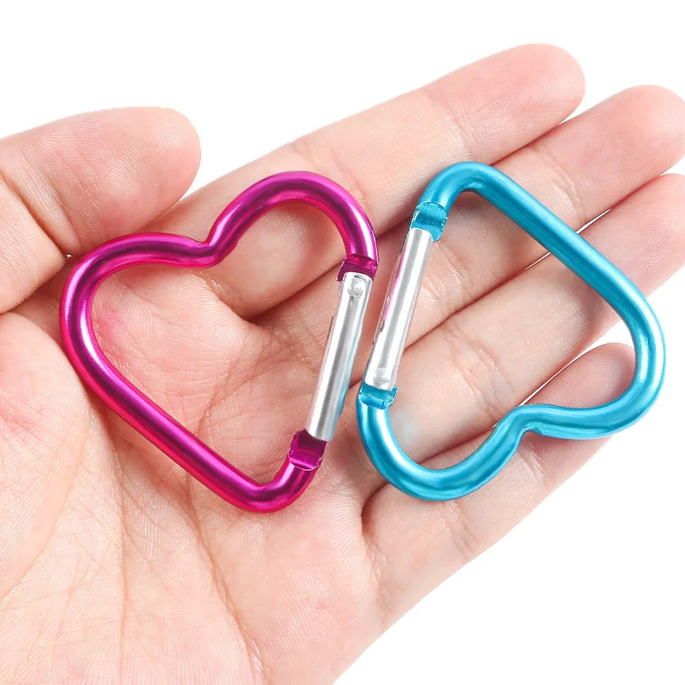 10PCS Heart Shape Aluminum Carabiner Clips - Tactical Keychain Hooks for Outdoor Gear, Water Bottles & EDC Tools