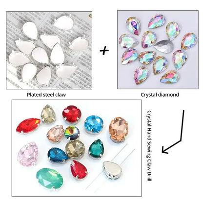 50PCS Water Drop & Round Claw Drill Diamonds – Multi-Shape Gems for Wedding Dresses, Shoes & Accessories