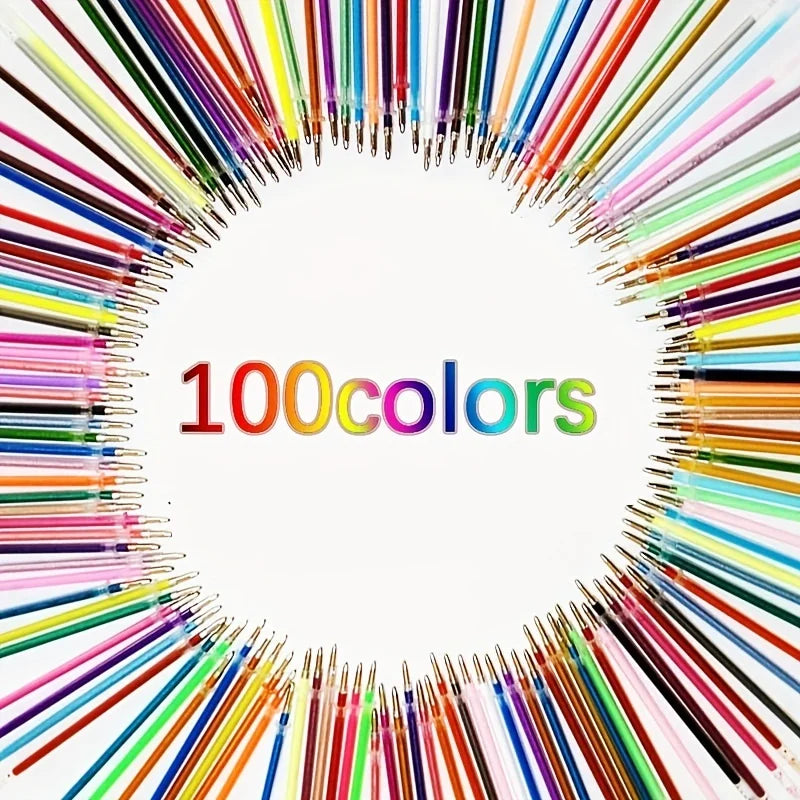 100PCS 1.0mm Glitter Pen Refills - Multicolor Gel Ink DIY Art & Writing Refill Set