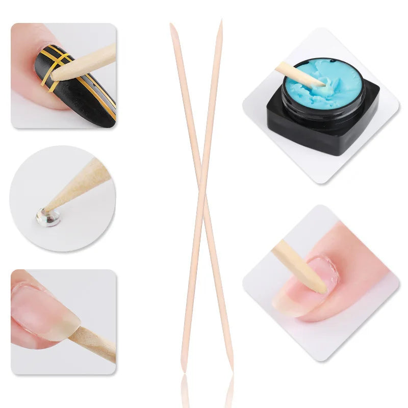 100/500PCS Nail Orange Wood Sticks - Double Head Cuticle Pusher & Remover for Manicure, Pedicure, and Rhinestone Picking