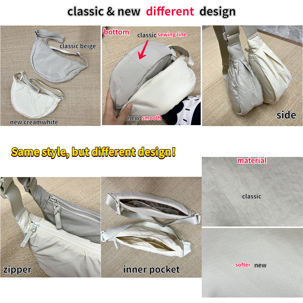 Solid Color Women's Portable Shoulder Bag – Simple Nylon Cloth Padded Crossbody Travel Purse & Messenger Bag