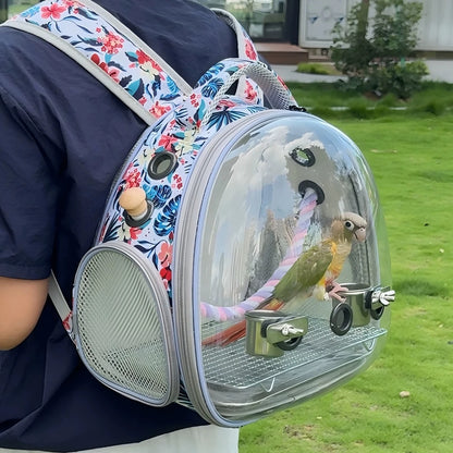 Bird Carrier Travel Backpack - Portable Acrylic Bubble Cage for Parrots and Small Birds, Outdoor Hiking & Travel Pet Bag
