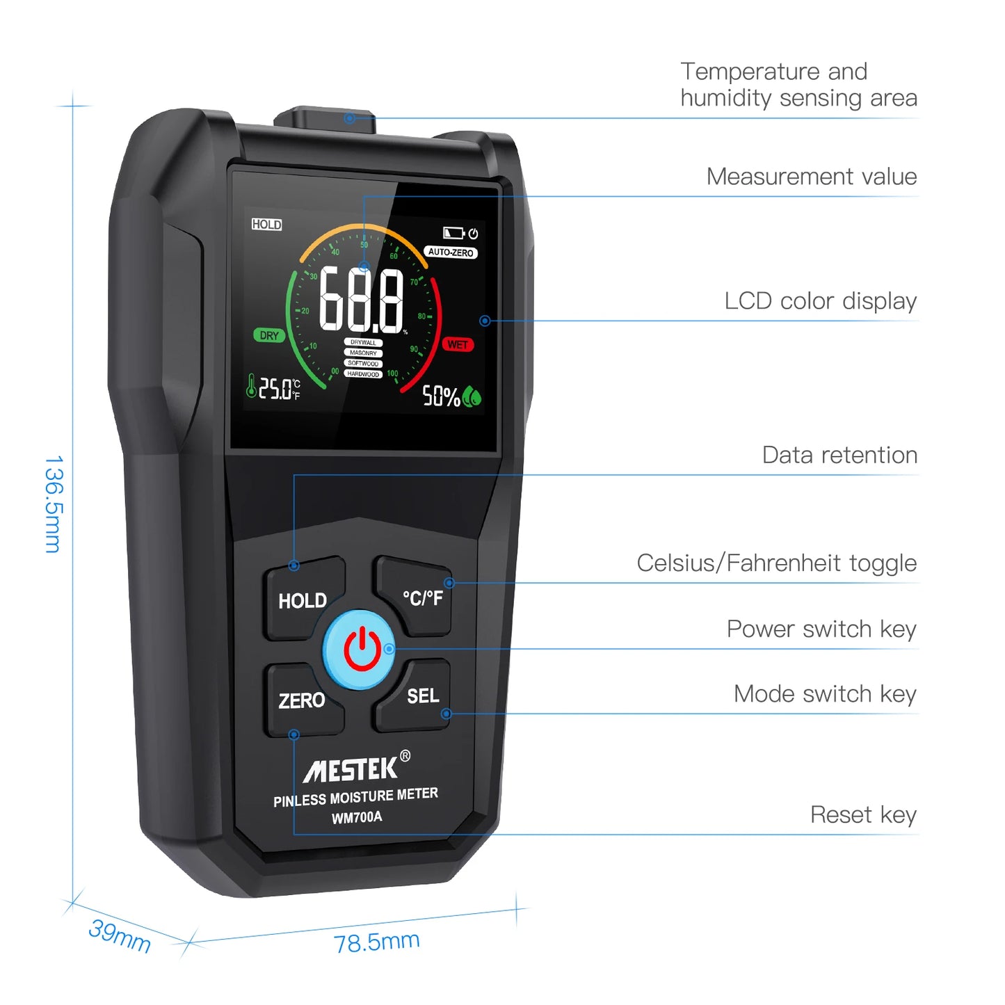 Non-Contact Wood Moisture Meter | Digital Electromagnetic Timber Humidity Tester with Color Screen
