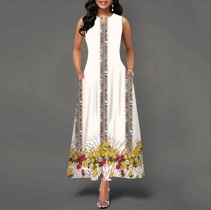 Women’s Loose Floral Vintage Maxi Dress – Ruffled Hole Summer Camis Big Size Elegant Party Dress