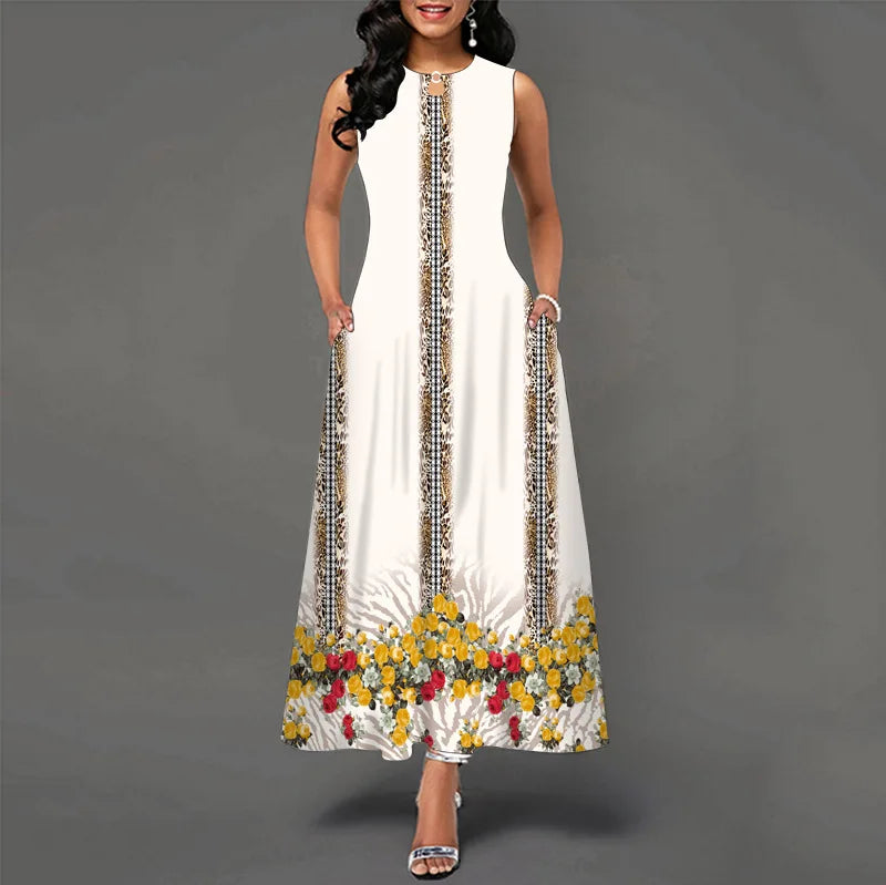 Women’s Loose Floral Vintage Maxi Dress – Ruffled Summer Party Camis, Elegant Big & Large Size Dress