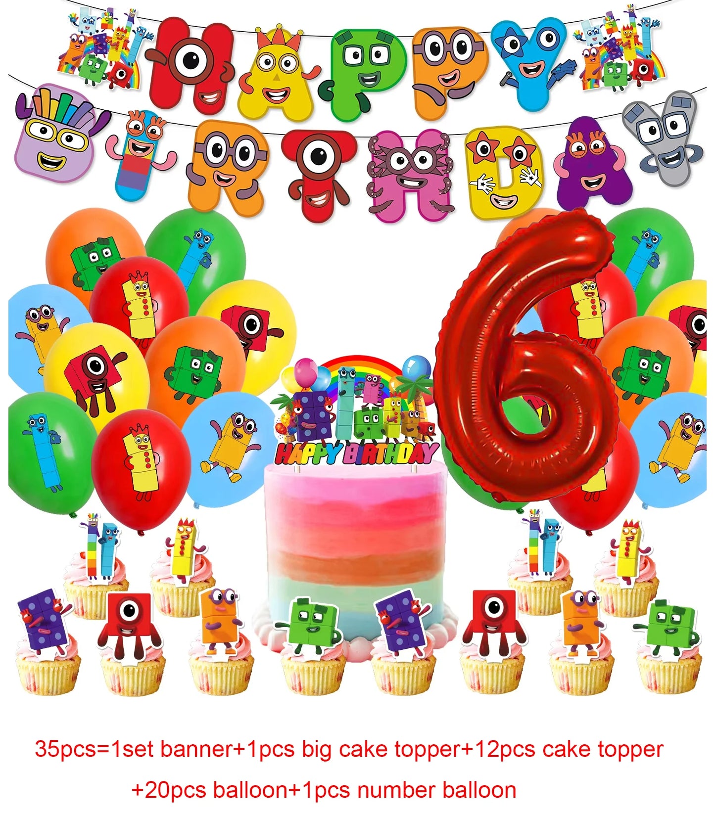 Number Birthday Building Blocks Party Decorations Set – Tablecloth, Banner, Balloons & Cake Topper for Kids & Baby Shower Supplies