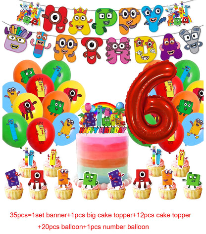 Number Birthday Building Blocks Party Decorations Set – Tablecloth, Banner, Balloons & Cake Topper for Kids & Baby Shower Supplies