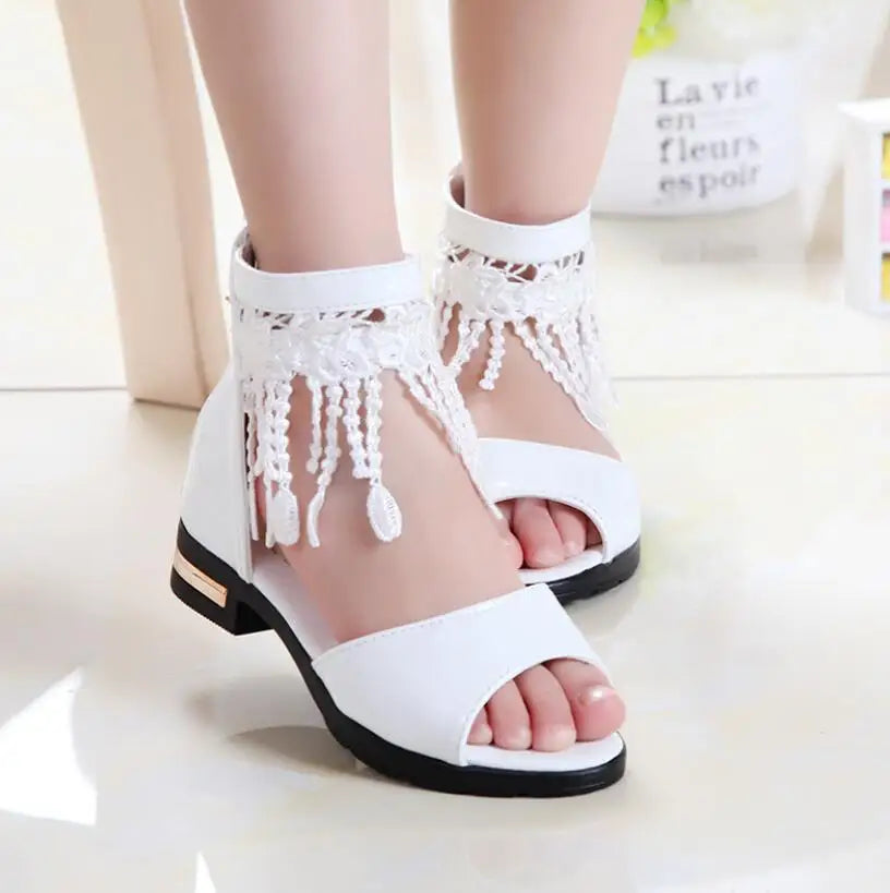 Girls Bow Sandals - Cute Summer Princess Beach Shoes with Tassel Detail