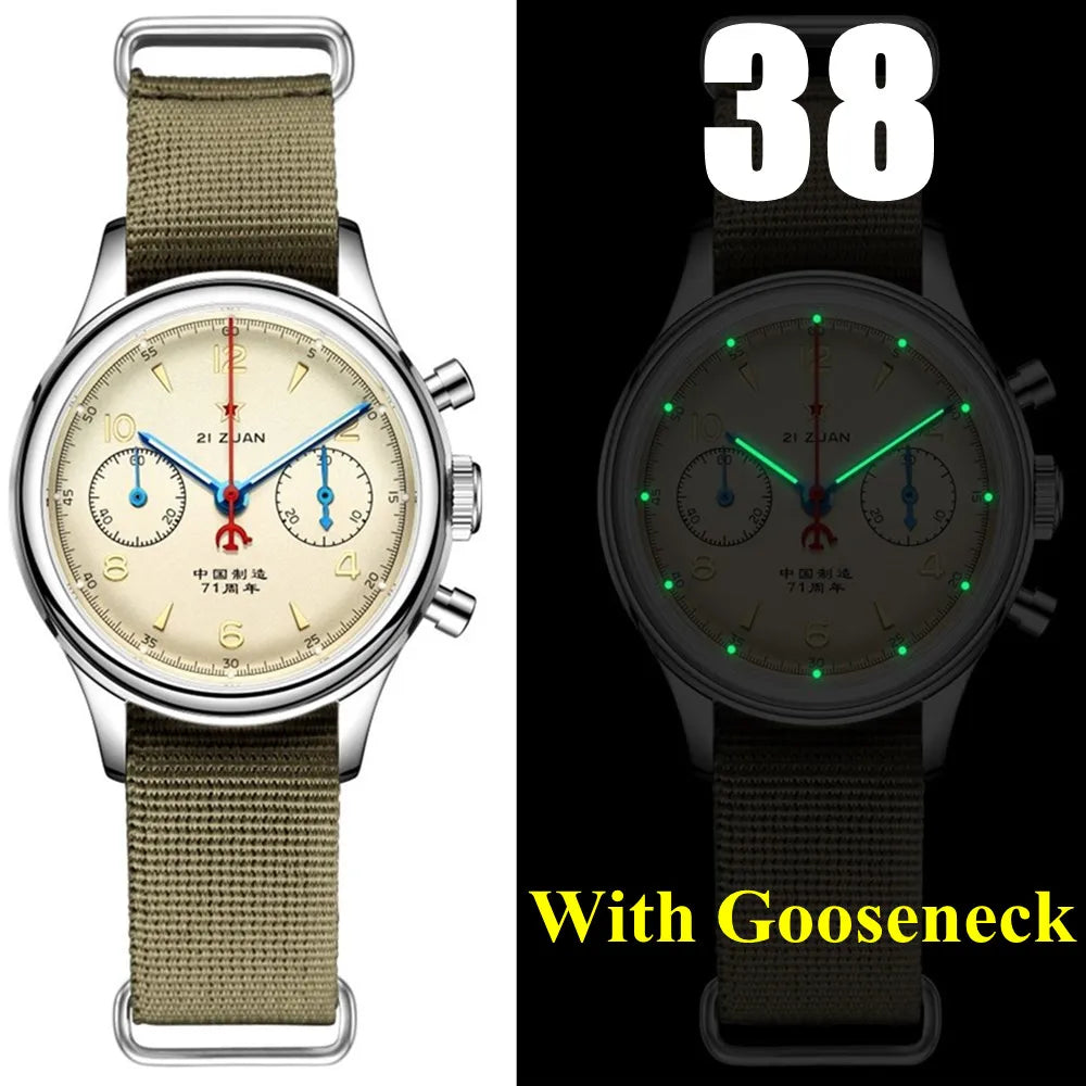RED STAR 38mm Men's 1963 Chronograph Mechanical Watch – Pilot Air Force Aviation with Seagull ST1901 Movement & Sapphire Glass