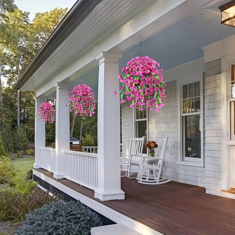 UV-Resistant Artificial Morning Glory & Eucalyptus Hanging Plants – Outdoor Home, Garden & Wedding Decor