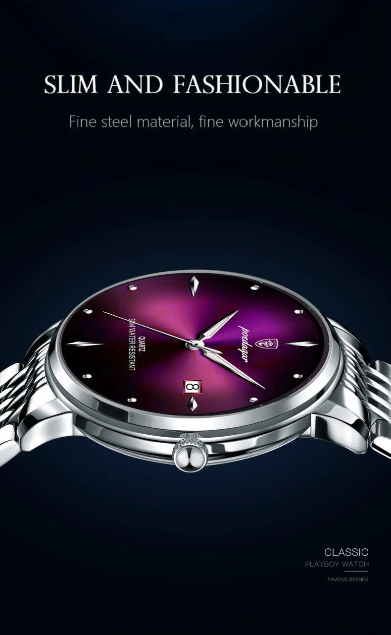 POEDAGAR Luxury Men's Sports Watch — Waterproof Luminous Stainless Steel Quartz Wristwatch with Date