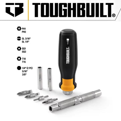 TOUGHBUILT High Torque Screwdriver – Aluminum Alloy & Steel Cutter Head with Durable Rubber Grip Handle (Tool Only)