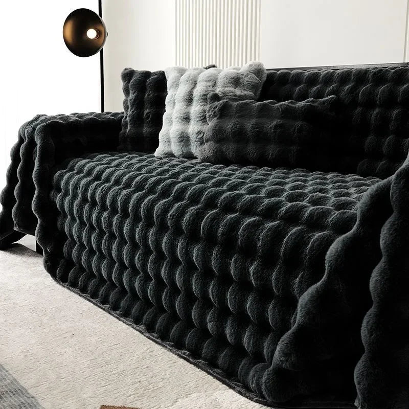 Luxury Rabbit Plush Throw Blanket - Super Soft Thick Fluffy Velvet Sofa Cover for Winter