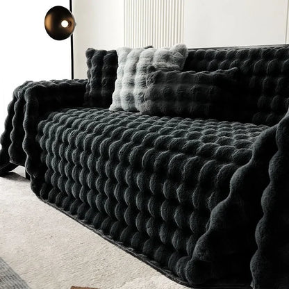 Luxury Rabbit Plush Throw Blanket - Super Soft Thick Fluffy Velvet Sofa Cover for Winter