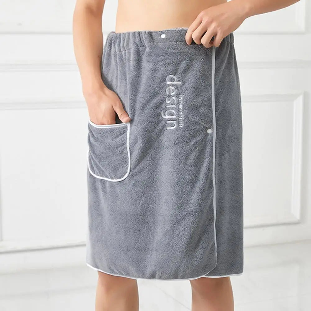 Men’s Quick Dry Grooming Towel - Secure Buckle Bath Wrap with Pocket for Gym, Spa, Sauna and Shower Use
