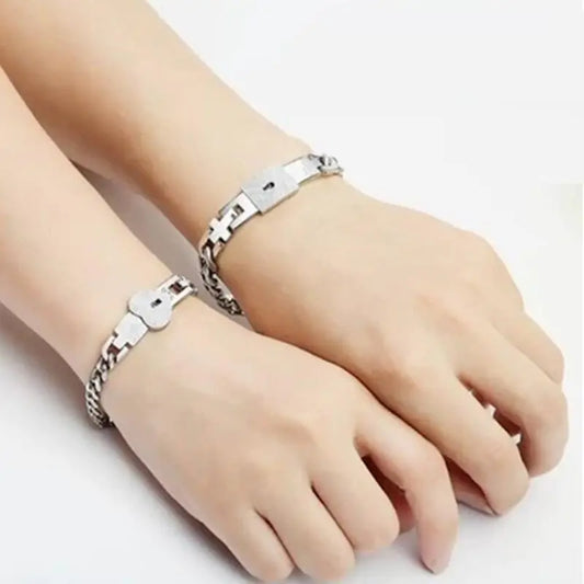 2-Piece Couple Bracelets Set – Heart Lock and Key Fashion Bangle Jewelry, Romantic Gift for Him and Her