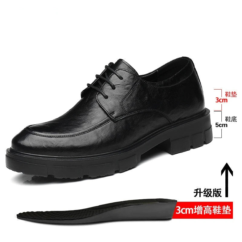 Men’s Cow Leather Dress Shoes with Platform Heel - British Style Casual Wedding & Groom Shoes, Breathable Fashion Formal Footwear