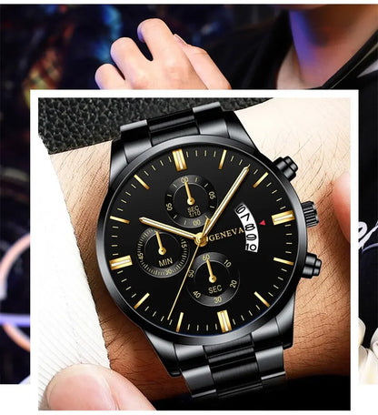 Fashion Men's Stainless Steel Watch – Luxury Quartz Wristwatch with Calendar for Business & Everyday Wear