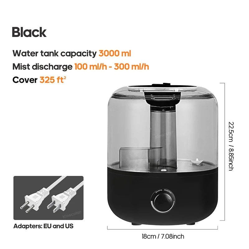 KINSCOTER 3L Air Humidifier – Large Capacity Aroma Diffuser with Remote Control & Timer for Home and Plants