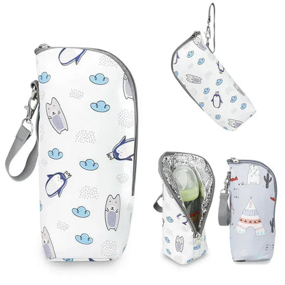 Baby Bottle Bag & Warmer – Aluminum Insulated Stroller Hanging Bag for Baby Feeding, Cups & Drinks Storage
