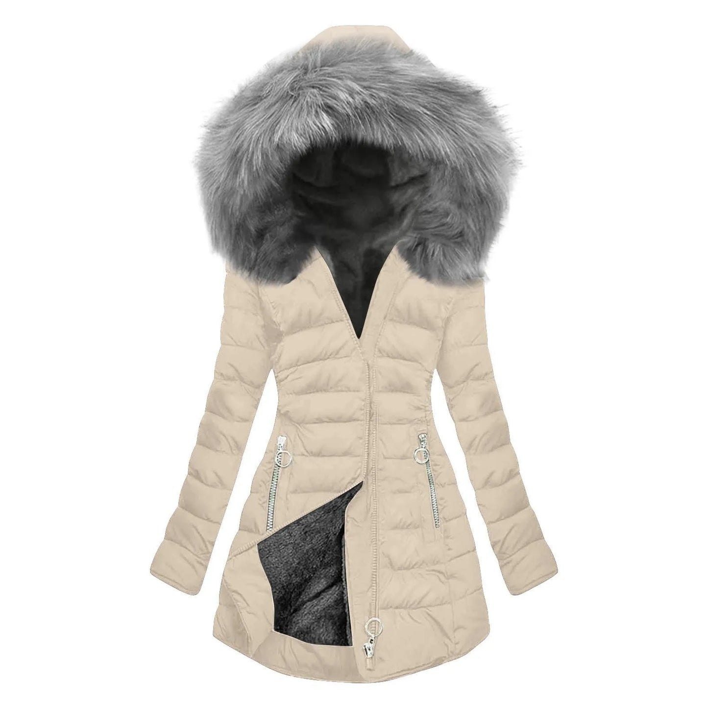 Women’s Plus Size Quilted Long Coat – Lined Mid-Length Hooded Winter Jacket, Warm & Windproof Outerwear