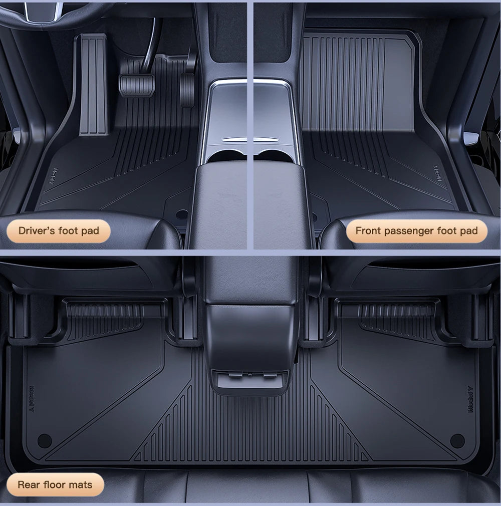 YZ Floor Mats for Tesla Model 3/Y 2021-2023 — Waterproof, Non-Slip TPE Car Accessories