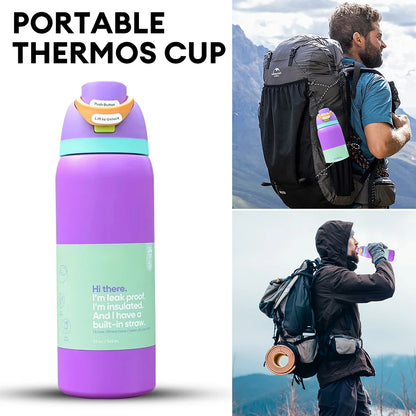 32oz Vacuum Insulated Stainless Steel Water Bottle with Straw – Thermal Cup for Outdoor Sports, Camping & Hiking