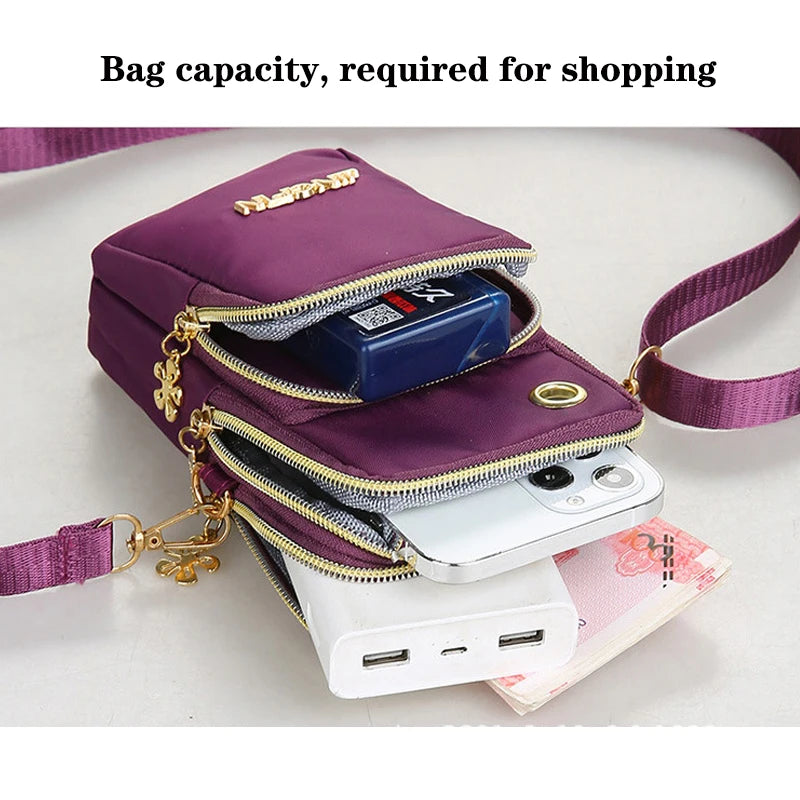Buylor New Fashion Women's Mobile Phone Crossbody Bag - Shoulder Bag with Cell Phone Pouch and Headphone Plug - 3 Layer Wallet