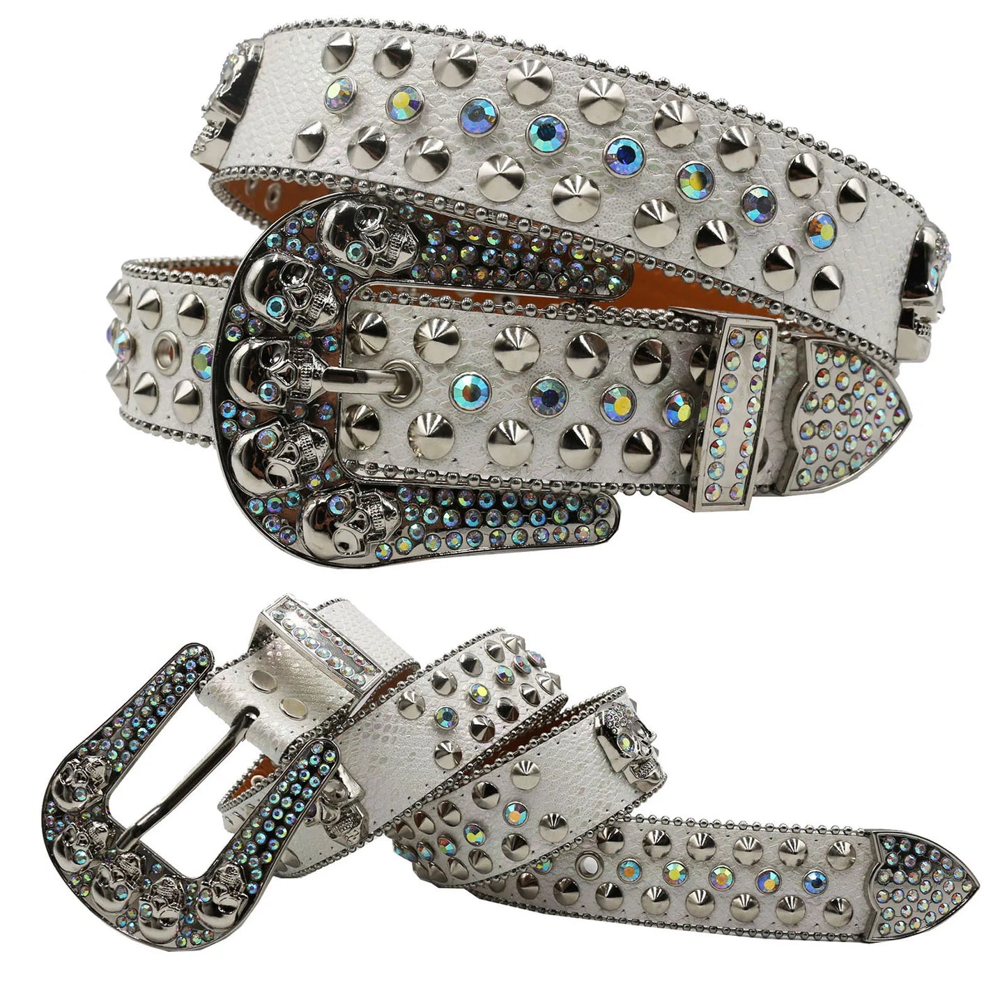Men's & Women's Skull Rhinestone Western Denim Belt – Hip Hop Punk Y2K Shiny Rivet Artificial Diamond Design