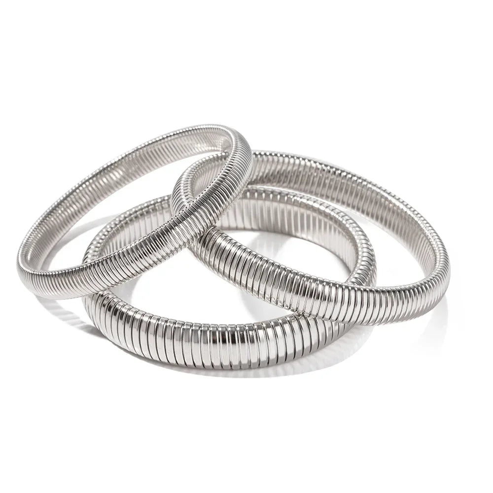 Stainless Steel Flex Snake Chain Cuff Bracelet – 18k Gold Plated Wide Bangle Fashion Jewelry for Women Gifts