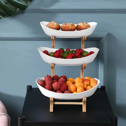 Wooden Table Plates and Dinnerware - Partitioned Fruit Bowl, Candy Cake Trays, and Kitchen Tableware Dishes