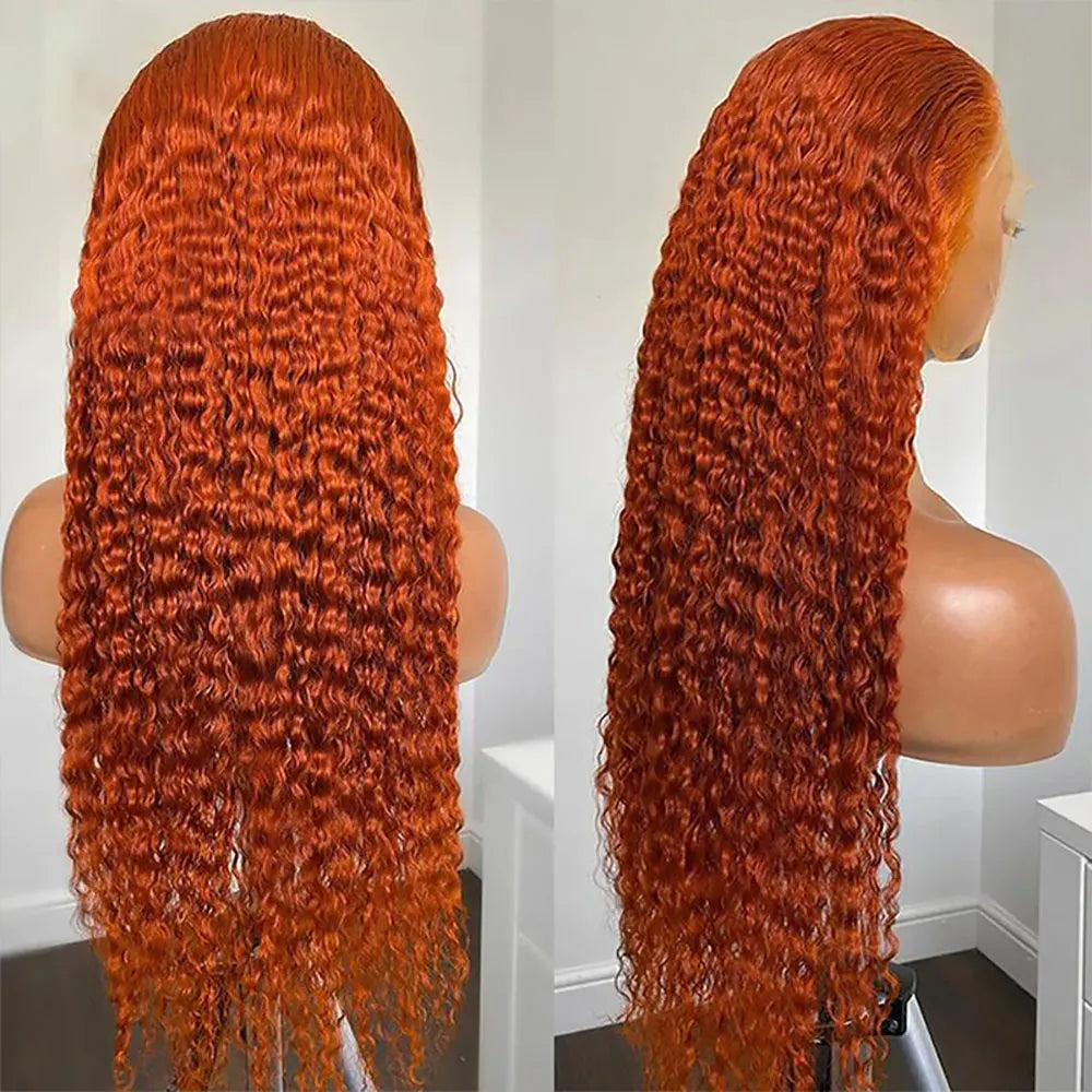 Wiggogo Orange Ginger Lace Front Wig – 30 Inch Curly Deep Wave Human Hair, 13x4/13x6 HD Lace Frontal Wig