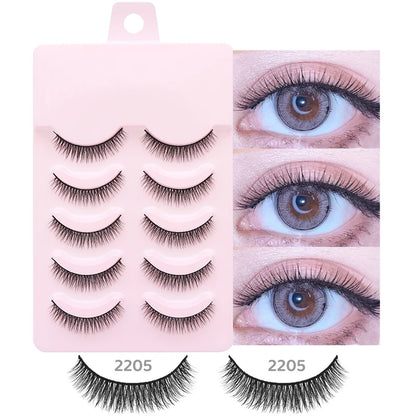 DINGSEN 5 Pairs Manga Style False Eyelashes — Soft, Natural, Long Anime Wispy Strip Lashes for Makeup