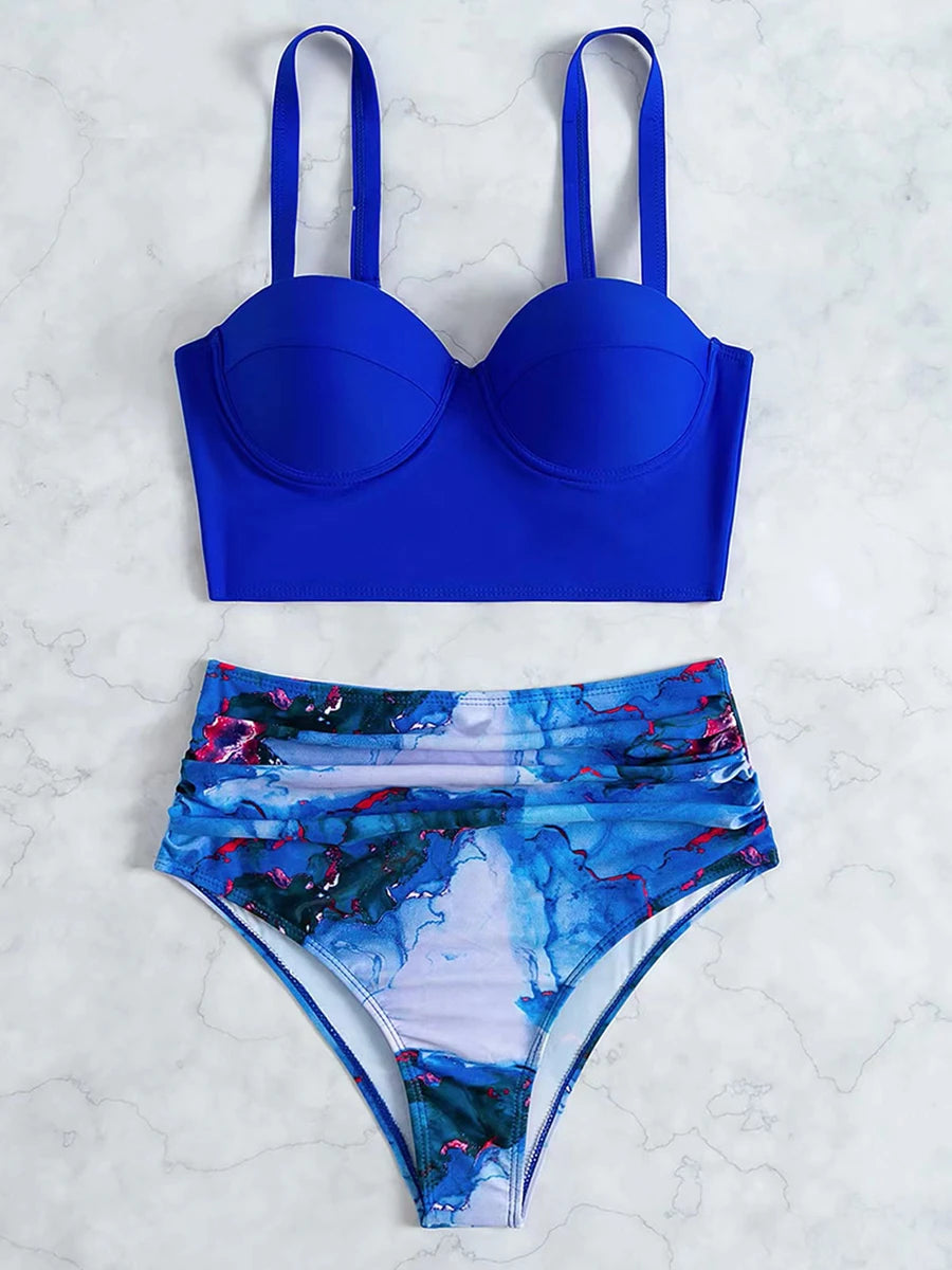 Women’s Butterfly Print Push Up Bikini Set - High Waist Padded Swimsuit for Summer Beachwear