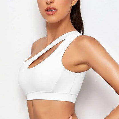 One Shoulder Push Up Sports Bra for Women – Shockproof Yoga Running Fitness Bra Sexy Black White Workout Vest