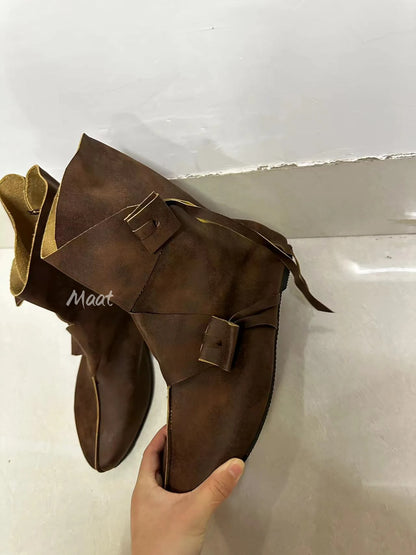 Men’s Medieval Cosplay Boots – PU Leather Ankle Shoes, Victorian Renaissance Style