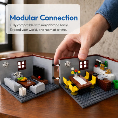 City House Building Blocks Set - DIY MOC Bricks with Bedroom & Living Room Furniture for Kids' Creative Play