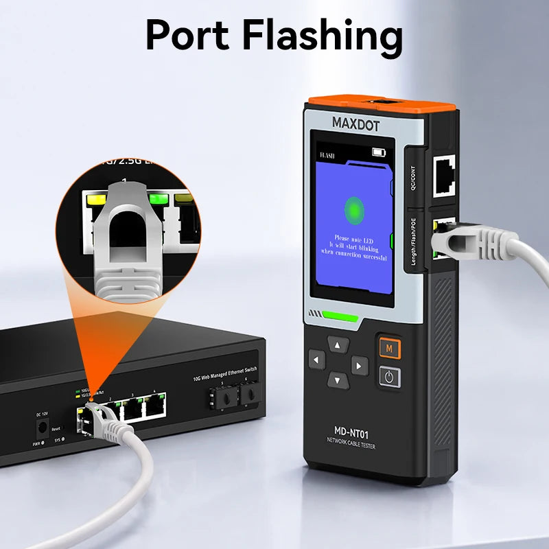 MAXDOT Network Cable Tester - RJ45/RJ11 Line Finder with PoE Detection & Network Repair Functions