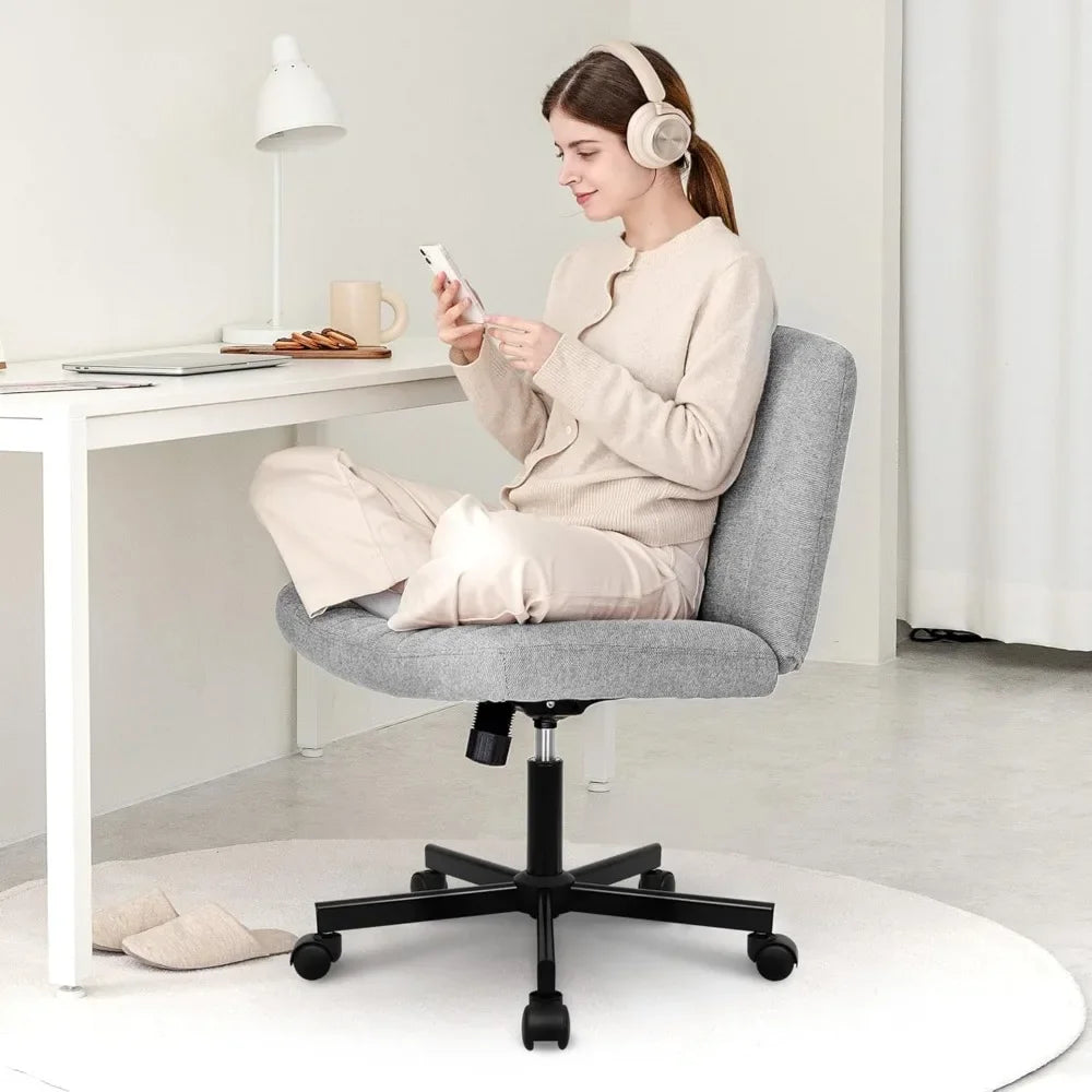 Adjustable Criss Cross Legged Armless Desk Chair - Ergonomic Swivel Reading Chair with Wheels for Bedroom Vanity