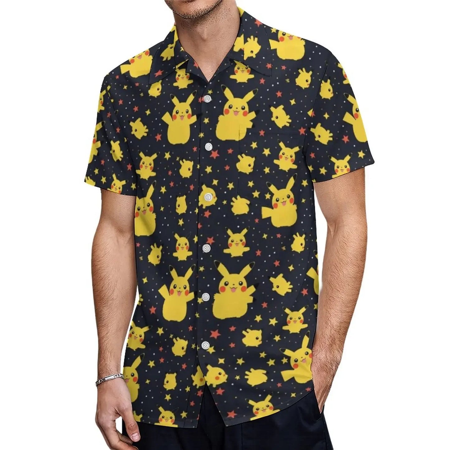 Summer Men's Short Sleeve Shirt – Cute Animal Print, Open Button Lapel, Comfortable Casual Top